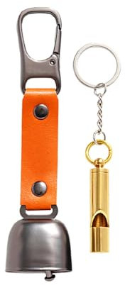 DONGKER Bärenglocke und Pfeife, Laute Haustier Tracker Glocke, Geräuschmacher Anti-Diebstahl-Glocke mit Leder-Knopfband und Notfallpfeife zum Überleben, Wandern, Radfahren, Angeln, Klettern