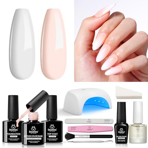 Beetles 18 Stck UV Gel Nagellack Starterset Nude Farbe- Gelnägel mit Nagellampe Alles-in-1 Babycolorset, Hautfarbe Unterlack Weiß Gellack Überlack DIY Maniküre zu Hause
