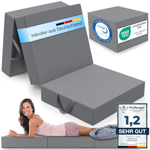 ELONEO Colchón Plegable, colchón para Invitados, colchón Plegable de 3 Piezas, Espuma Extra Gruesa (15 cm), Lavable, Plegable, Adultos (Gris, 90 x 200 x 15 cm)