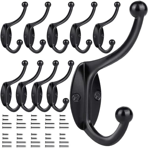 GlazieVault Black Kleiderhaken für die Wand – Garderobe (10 Stück) – Robuste wandmontierte Kleiderhaken für den Kleiderschrank Wandhaken, Wandgarderobe, Hakenleiste
