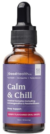 Your Good Health Co - Calm + Chill | Oral Drops | Relaxation, Destress & Wellbeing | Chamomile, Ashwagandha and Passionflower | 50 Servings | 50ml