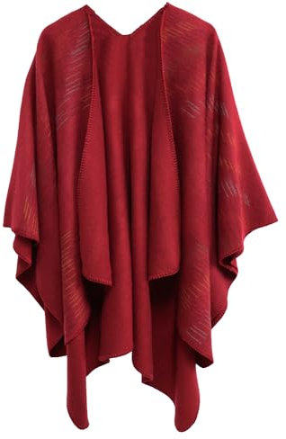 Shmily Girl Damen Poncho Habe Gestrickt Überdimensionalen Decke Kap-Schal (Buntes Garn-Wein Rot)