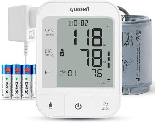 yuwell Blood Pressure Monitor, Extra Large Upper Arm Cuff, Digital Blood Pressure Machines for Home Use, Bp Monitor with Voice Broadcasting Function, Power Adapter and Batteries are Included