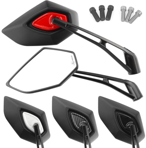 Area1 Universal Motorrad Rückspiegel Paar e-geprüft 2x M10 Rechtsgewinde + Linksgewindeadapter, kompatibel mit z.B. Duke SMC/R Z900 Z750 Z650 (rot)