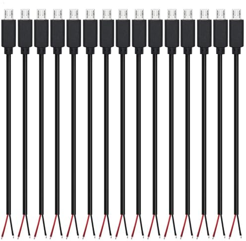 RUNCCI-YUN 15Pcs micro Queue de cochon USB,22AWG 3A micro USB mâle extrémité ouverte à fil nu à 2 broches,USB rallonge de câble,prise USB soudable,pour les bricoleurs (30cm)