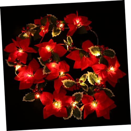 Warmhm 2 Stücke Weihnachten Dekoration Künstliche Kranz Rot Blumen Kranz Licht String Weihnachten Girlande Decor