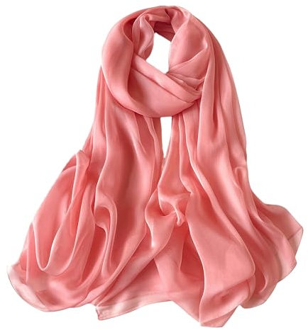 Lina & Lily Foulard en mousseline de soie froissée pour femme - Printemps été - Transparente - Soyeux et léger, rose saumon, taille unique