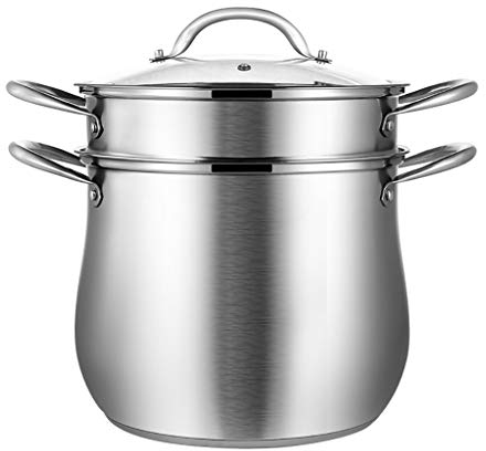 ANSNOW Vaporera de 2 Nicon Tapa de Vidrio Y Acabado de Espejo Pulido, Bandeja Vaporera, Acero Inoxidable/22 * 26,6 cm