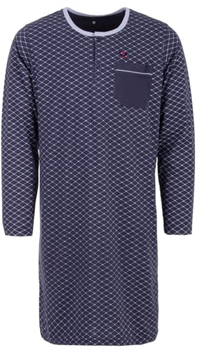 Henry Terre Nachthemd Herren Langarm Paspel Zacken Brusttasche Knopfleiste Größe M-2XL, Farbe:anthrazit, Größe:L