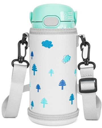 Linkidea Slim Water Bottle Carrier with Strap Compatible with Thermos FUNTAINER Steel 12oz, Ion8 Sport 12oz, JARLSON 12oz, Hard Base Waterbottle Sling Bag Keeps Bottle Upright, Gray White