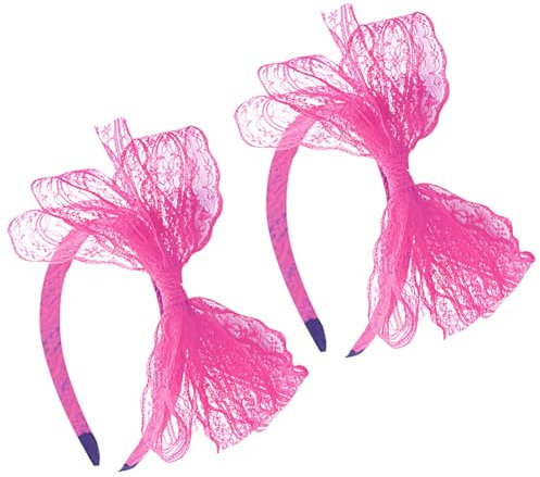 FSSTUD 2 x Haarreif, neonfarbene Spitze, Schleife, groß, Vintage-Stil, 1980er-Jahre, Cosplay-Haarreifen, Halloween, Party, Stirnbänder für Weihnachten, Geburtstag, Hot Pink