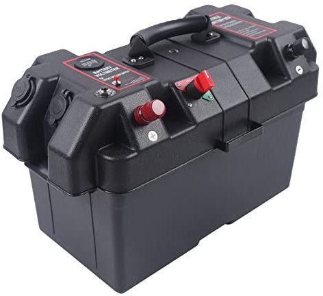 CLEADONG Large Leisure Battery Box, Deluxe Battery Box Carrier, for Caravan Camper Boat Motorhome Black