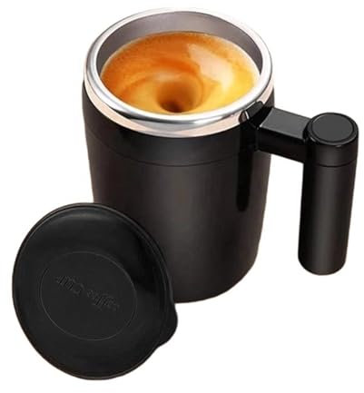 Ruiqas 400ml Automatische Magnetische Rührkaffeetasse Selbst Rührend Kaffeebecher mit Deckel für Kaffee,Milch,Heiße Schokolade,Tee