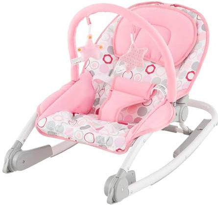 GOPLUS 2 in 1 Babywippe, Babyschaukel klappbar mit 3-stufig verstellbarer Rückenlehne, Sicherheitsgurt & abnehmbarem Spielzeugbügel, Babywiege für Säuglinge von 0–6 Monaten (Rosa)