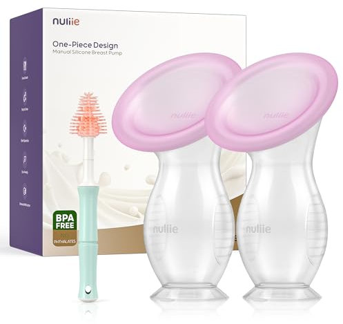 Nuliie 2PCS Silicone Breast Milk Collector for Breastfeeding Essentials with Leak-Proof Lid, 4 oz/120 ml BPA-Free, Wearable Manual Breast Pump, Includes Cleaning Brush