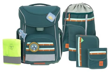 LÄSSIG 7-teiliges Schulranzen Set Kinder/School Set Slim Unique Dark Green