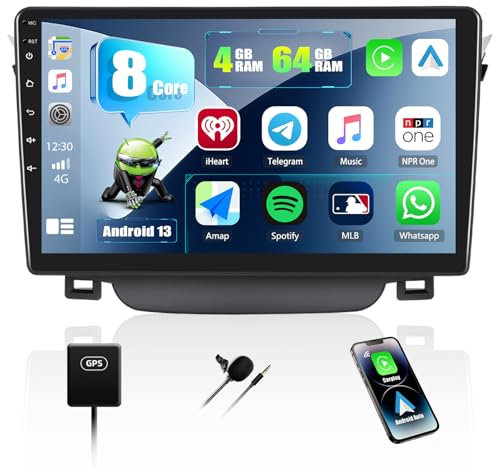 4G+64G 8 CoreCAMECHO Android 13 para Hyundai I30 2011-2015 con Navi Carplay Android Auto, 9 Pulgadas Pantalla Doble DIN autoradio con Bluetooth5.0 FM/RDS+DSP