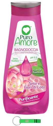 Puro Amore Bagnodoccia Lot de 8 gels douche en soie et fleur de lotus pour peau douce, lisse et veloutée 750 ml + porte-clés Beni Culinari