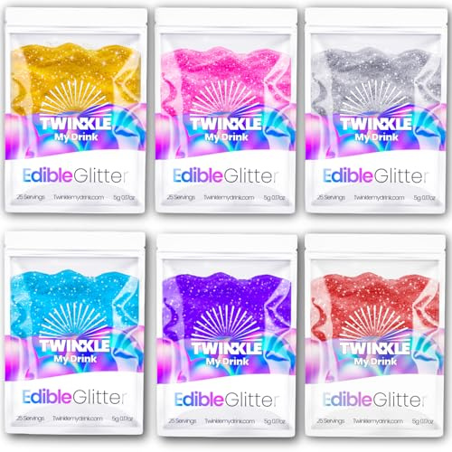 Twinkle my Drink® Brillantini Commestibili (Oro, Argento, Rosa, Blu, Viola, Borgogna - per oltre 150 bevande)