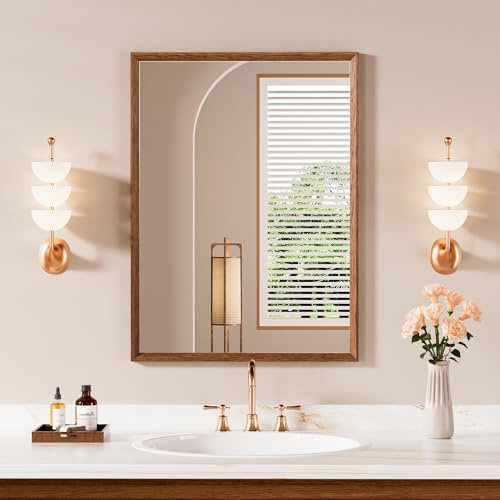 Snowdool Vintage Wandspiegel in Braun, 56 x 76 cm, Kosmetikspiegel mit rechteckigem Rahmen, kann horizontal oder vertikal aufgehängt Werden, dekorativ für Badezimmer, Schlafzimmer, Wohnzimmer