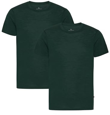 DANISH ENDURANCE 100% Merino T-Shirt Herren, Atmungsaktives Unterhemd, 1er oder 2er Pack, Dunkelgrün, L