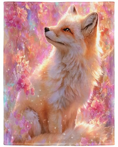 YISUMEI Kuscheldecke mit Leuchtender weißer Fuchs, Super weiches Fleece, Überwurfdecke für Bettwäsche Cotch Sofa, Schlafzimmer Wohnzimmer, Dekoration Decke, 150x200cm