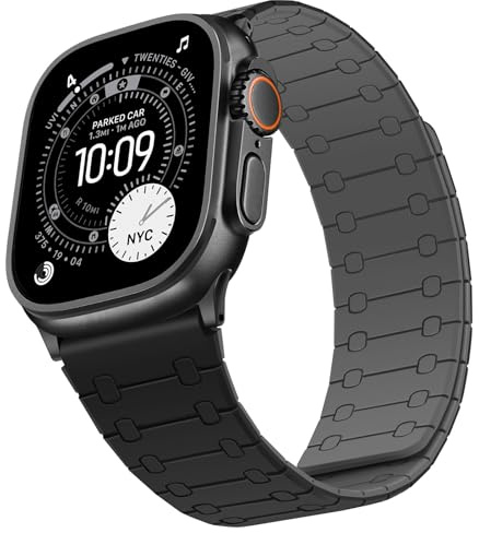 Sixmoat Doble Cara Reversible Magnética Correa Compatible con Apple Watch Correa 49mm 46mm 45mm 44mm 42mm, Suave Silicona Pulsera para iWatch Ultra SE Serie 11 10 9 8 7 6 5 4 3 2 1, Negro-Gris