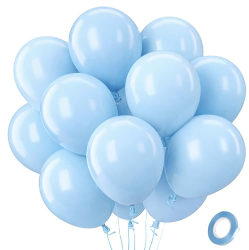 QIFU Luftballons Blau - 100 Stück Luftballon Hellblau Geburtstag, Latex Helium Macaronblaue Babyblaue Pastellblaue Ballons Party Deko für Geburtstagsdeko Hochzeiten Baby Party Kommunion Junge, 12 Zoll