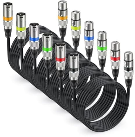 Ruioomeep 6 Stück XLR Mikrofonkabel 1m, 3 polig Symmetrisches XLR Kabel | Stecker auf Buchse DMX Mikrofonkabel für Mikrofone, Mischpulte und Lautsprechersysteme
