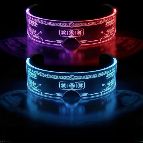 Herbst Cyberpunk LED Brille Visor Leuchtende Brille Party Glasses Sonnenbrille Kostüme Partybrille Futuristische Neon Rave Brille Cool Stuff für Cosplay Bar Club Karneval