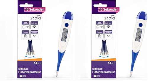 scala SC 1501 flex Fieberthermometer digital – 10 Sek. Messzeit, flexible Spitze, Fieberalarm, wasserdicht – oral, rektal & axillar – für Baby, Kinder & Erwachsene (blau) (Packung mit 2)
