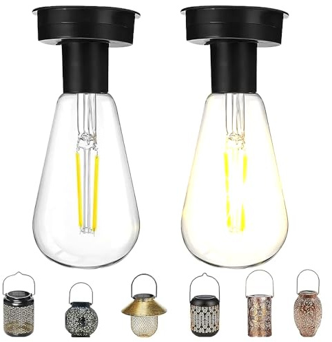 Hojalis Ampoule Solaire Exterieur, 2 Pièces 8.5 cm Lampe Solaire Jardin Rechange, Lampe Solaire de Rechange avec Ampoule LED Brillante, Éclairage Solaire D'extérieur Décoration DIY (2PCS)