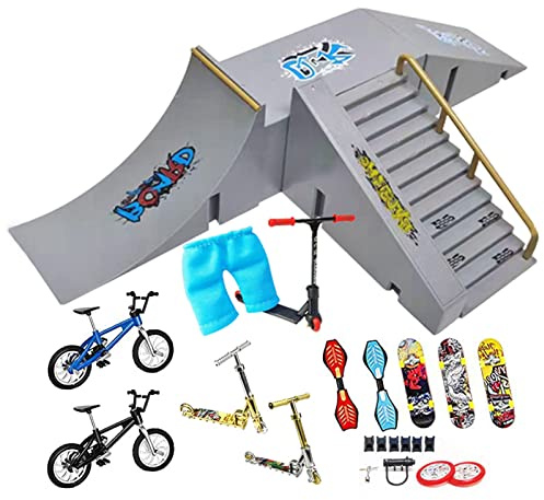 Großes Fingerboard Rampen Set – ModularerSkatepark mit Finger-Skateboard, BMXFahrrad & Scooter – Inkl. Finger-Hosen & Mini-Schuhen – Ultimatives Rampen-Kit für Training & Tricks – Geschenk für Kinde