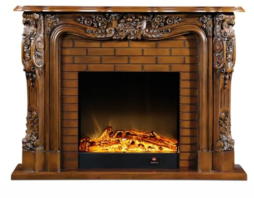 WANGHAI-666 Fireplace Mantel Surround Ornate Carved Electric Fireplace Mantel European Vintage Antique Finish Non-Heating(Natural)