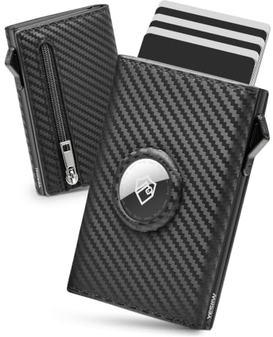 YESIIW Portemonnaie Herren AirTag mit Große Kapazität – Portmonee Herren mit Pop-Up Card Holder für 11 Karten & 1 Ausweis, RFID Geldbörse AirTag mit Münzfach für Alltag Reise Büro (Carbon)