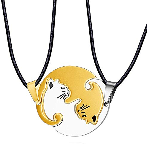 Feilok Cat Pendant Couple Necklace Link Chain Love Stainless Steel Collar for Men Man Women