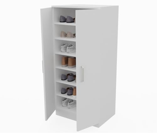 DORMIDAN Mueble Zapatero Dos Puertas, Armario Auxiliar con 7 estantes. (Blanco)
