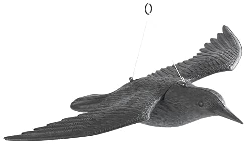 Gardigo® Taubenschreck - Fliegender Rabe | Taubenabwehr, Vogelabwehr | Vogelschreck Rabe mit Aufhängung | Dekofigur Rabe aus wetterfestem Kunststoff | Vogelschutz für Balkon, Garten, Terrasse