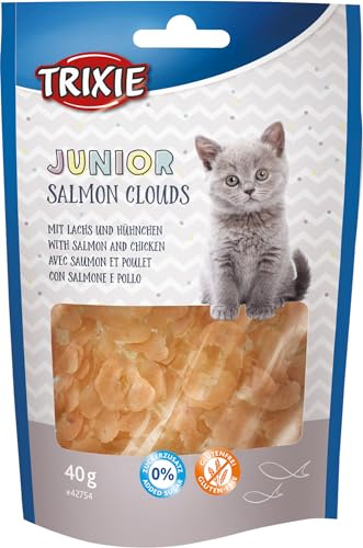 TRIXIE Katzensnack Junior Salmon Clouds, ohne Zuckerzusatz – 140 g | Zarter Snack, auch für junge Tiere geeignet – glutenfrei, schmackhafte Belohnung fürs Training, ideal für zwischendurch