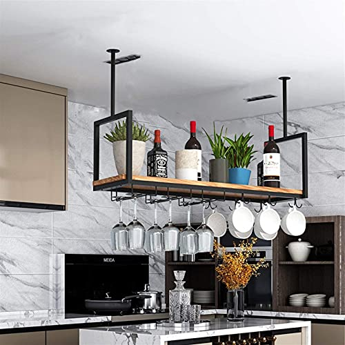 DSVONAUS Deckenregal Decken Weinregal , Eisen Massivholz Deckenregal Regale Stemware Holder , Für Bars/Restaurants/Küchen Lagerregal & Regale , 3 Größen/Schwarz (Size : 120 * 30 * 60cm)