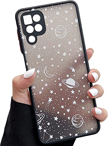 ZTOFERA Kompatibel mit Samsung Galaxy A12 / M12 Hülle, Planet Sterne Universum Muster Schutzhülle Matt Harte PC Rückseite Hülle mit Silicone Bumper Stoßfest Cover, Weiß Sky