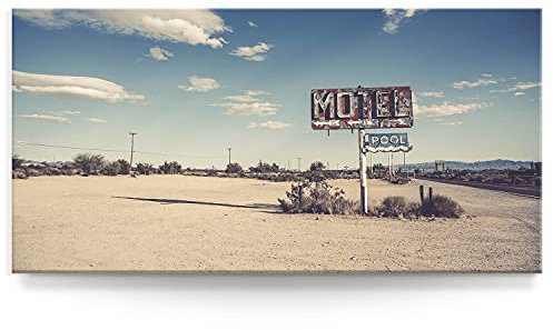 BilderKing Wandbild Wüste Arizona Retro, Route 66-180cm x 90cm Leinwand auf 4cm Keilrahmen
