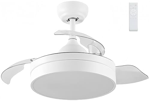 LEDUNI ® Ventilador con Luz Lámpara LED 72W Ventilador Invisible Ultra Silencioso con Mando a Distancia y Palas Retráctiles Φ52*H40cm Luz Fría/Neutra/Cálida Interiores Plafón lluminación