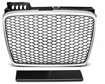 Frontgrill kompatibel mit Audi A4 B7 2004 2005 2006 2007 2008 Sedan Avant Front Central Grill Sport GV-28 Honeycomb Mesh Kühlergrill Sport Silber