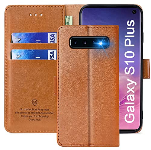 FMPCUON Hülle für Samsung Galaxy S10 Plus Handyhülle [Standfunktion] [Kartenfach] [Magnetverschluss] Tasche Flip Case Schutzhülle lederhülle klapphülle für Samsung Galaxy S10 Plus Braun