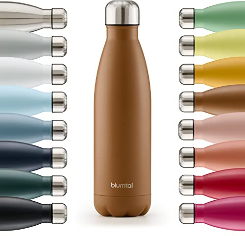 Blumtal® Bouteille isotherme Charles- Gourde 750 ml - Gourde inox sans BPA froid&chaud- Contenant isotherme en métal- Gourde eau- Gourde acier inoxydable- Bouteille isotherme 750 ml - Marron