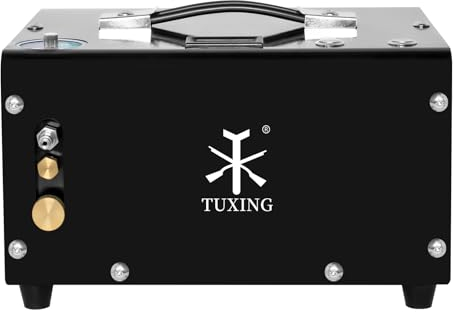 TUXING 4500 PsiPcp Luftkompressor,einstellbarer Druck,öl-/wasserfrei,eingebautes Abflusssystem,Stromversorgung über 12V DC/220V AC mit Adapter (im Lieferumfang enthalten),Pumpe für PCP-Luftgewehre