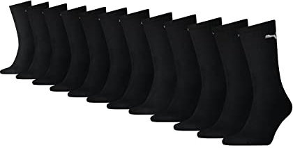 PUMA Herren Damen Crew Sportsocken Unisex 12P (Black, 39-42)
