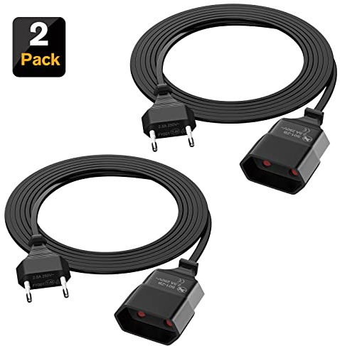2er-Set Verlängerungskabel 1m Typ C - Eurostecker Verlängerung ➤ Eurokupplung (0.75mm²) für Lampen & Elektrogeräte