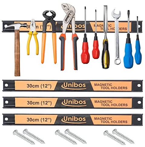Unibos Magnetic Tool Holder Rack Set of 3-24 Inch Heavy Duty Garage Wall Holder Strip for Tools - Tool Bar with Magnet for Screwdriver Wrench (12 Inches)